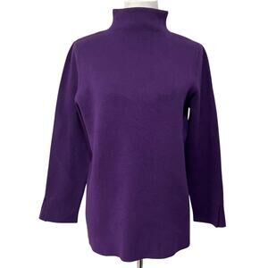 J Jill Mock Neck Tunic Sweater Womens Petite M Purple Cotton Blend Cozy Soft